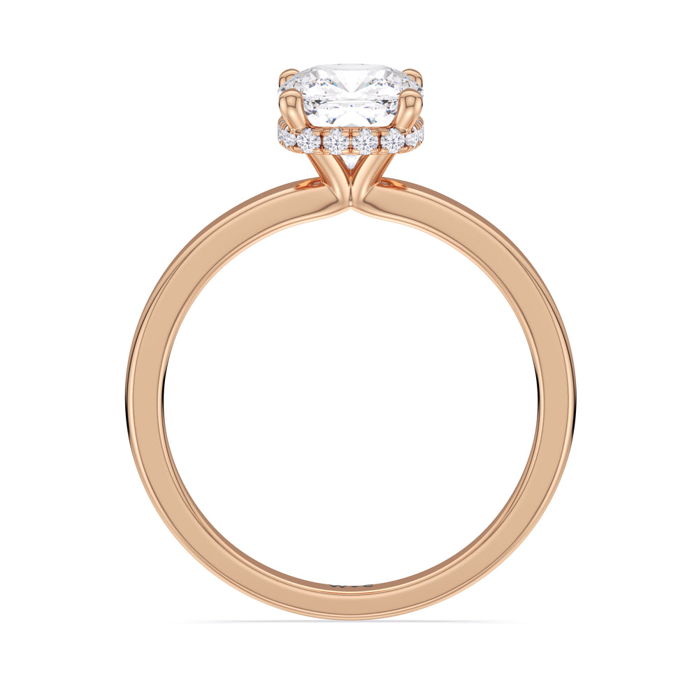 Modern Fine Line High Hidden Halo Solitaire Ring with Cushion Cut Diamond in 14KT Rose Gold view 2
