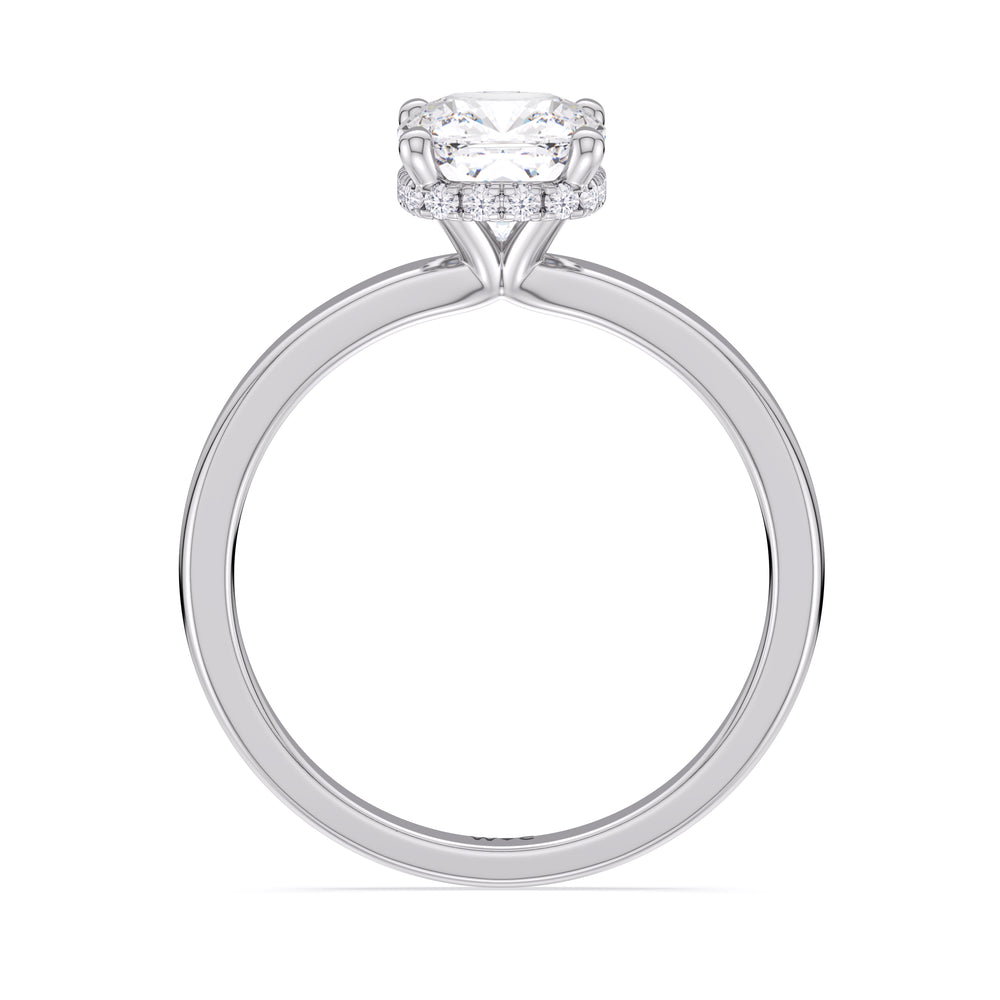 Modern Fine Line High Hidden Halo Solitaire Ring with Cushion Cut Diamond in 14KT Platinum view 2
