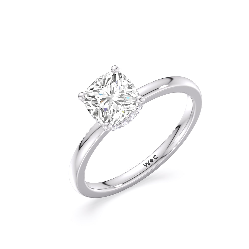 Modern Fine Line High Hidden Halo Solitaire Ring with Cushion Cut Diamond in 14KT Platinum view 3
