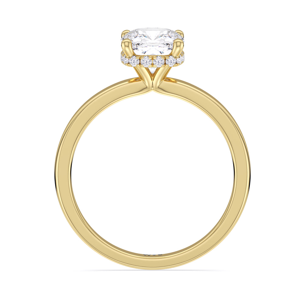 Modern Fine Line High Hidden Halo Solitaire Ring with Cushion Cut Diamond in 14KT Yellow Gold view 2
