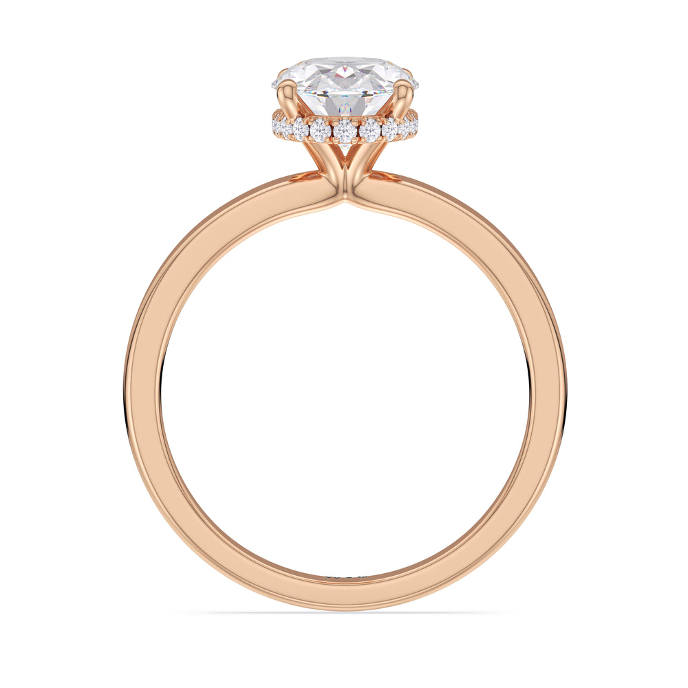 Modern Fine Line High Hidden Halo Solitaire Ring with Oval Cut Diamond in 14KT Rose Gold view 2
