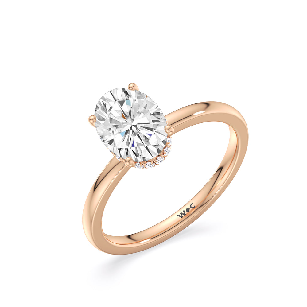 Modern Fine Line High Hidden Halo Solitaire Ring with Oval Cut Diamond in 14KT Rose Gold view 3
