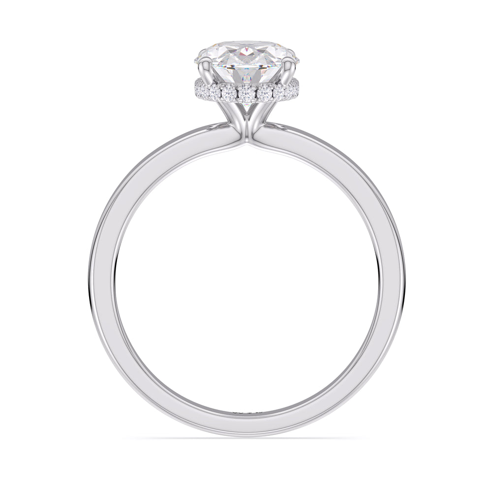 Modern Fine Line High Hidden Halo Solitaire Ring with Oval Cut Diamond in 14KT Platinum view 2
