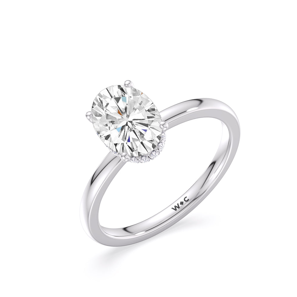 Modern Fine Line High Hidden Halo Solitaire Ring with Oval Cut Diamond in 14KT Platinum view 3
