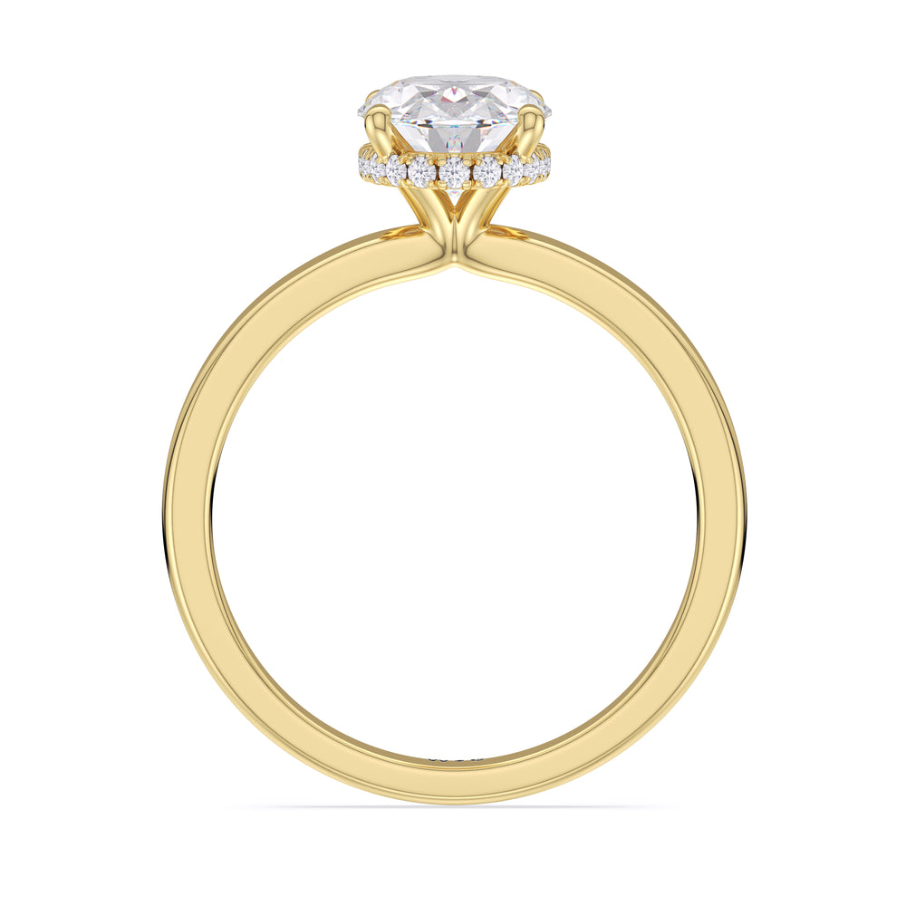 Modern Fine Line High Hidden Halo Solitaire Ring with Oval Cut Diamond in 14KT Yellow Gold view 2
