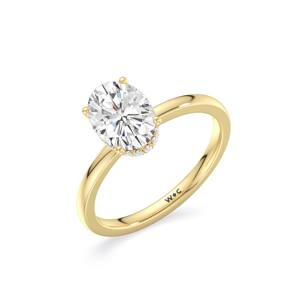 Modern Fine Line High Hidden Halo Solitaire Ring with Oval Cut Diamond in 14KT Yellow Gold view 3

