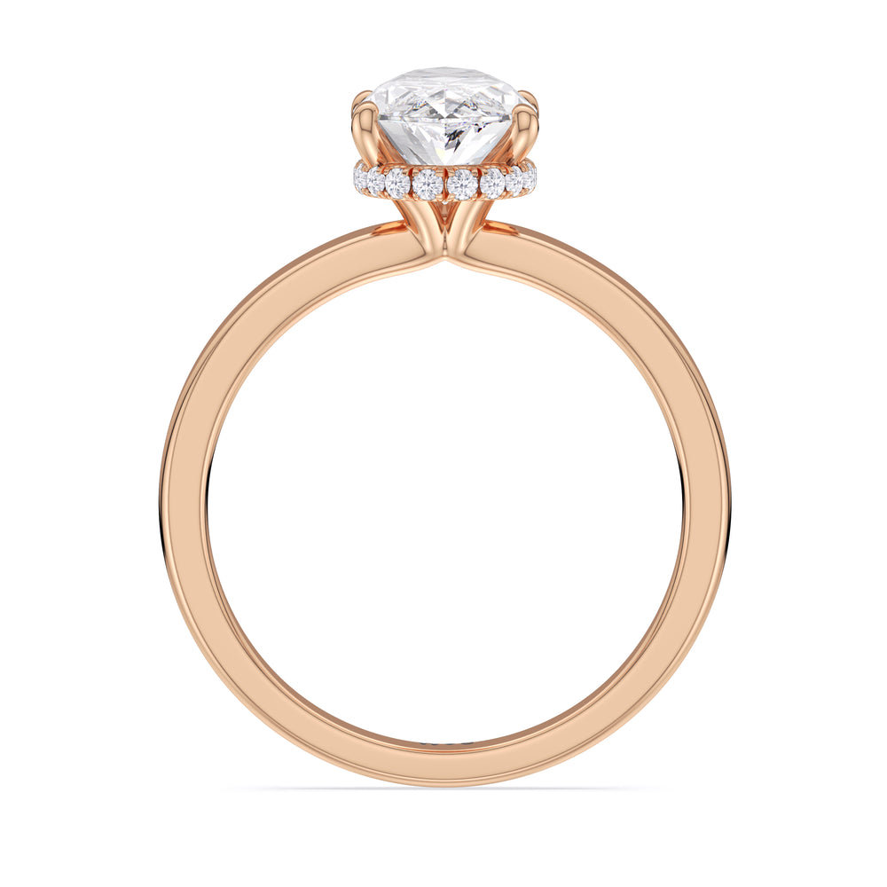Modern Fine Line High Hidden Halo Solitaire Ring with Pear Cut Diamond in 14KT Rose Gold view 2
