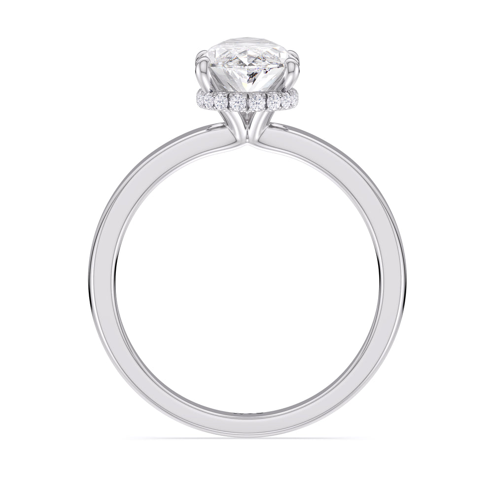 Modern Fine Line High Hidden Halo Solitaire Ring with Pear Cut Diamond in 14KT Platinum view 2
