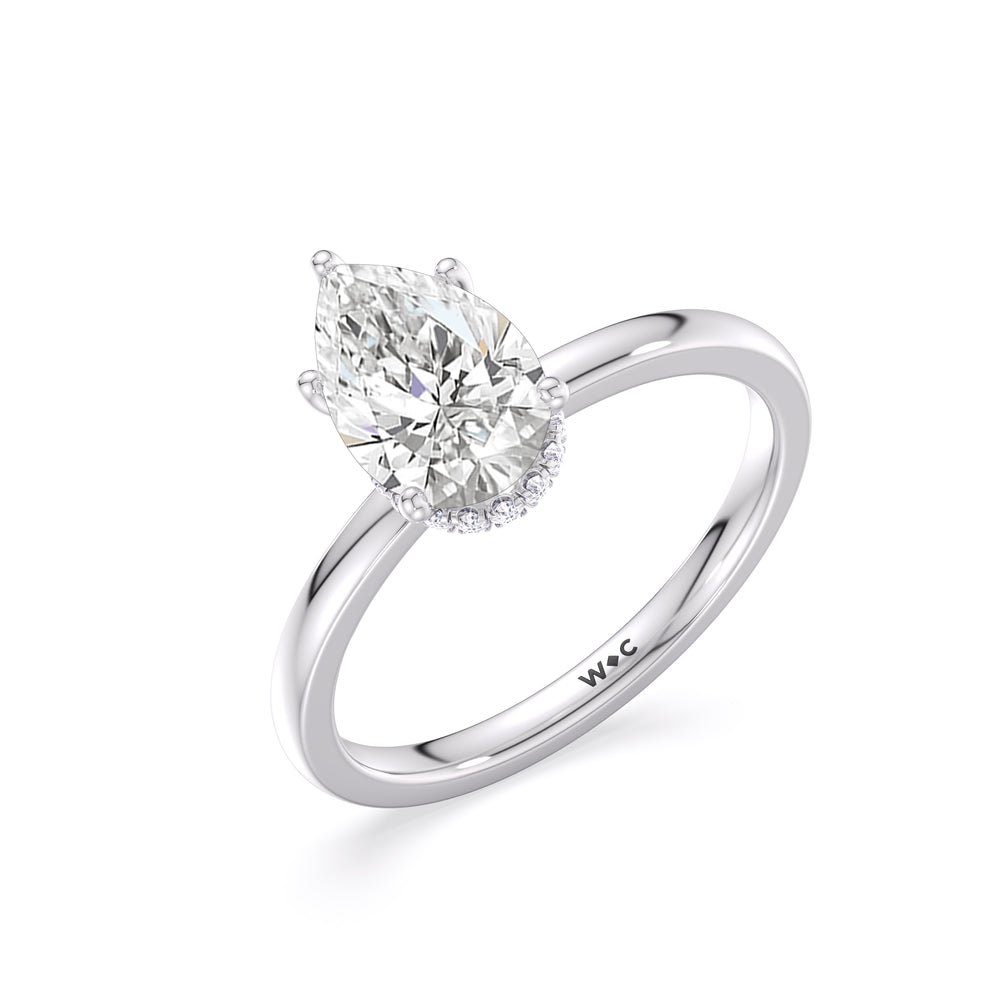 Modern Fine Line High Hidden Halo Solitaire Ring with Pear Cut Diamond in 14KT Platinum view 3

