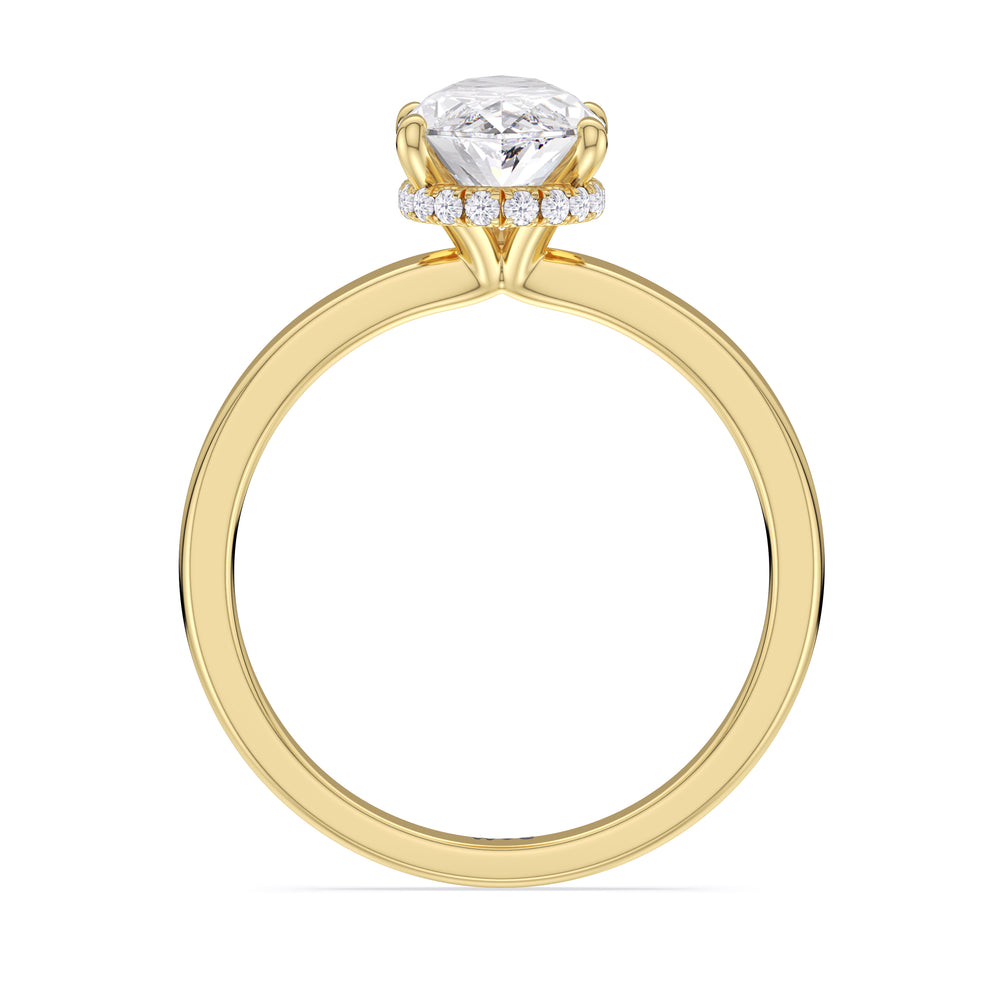 Modern Fine Line High Hidden Halo Solitaire Ring with Pear Cut Diamond in 14KT Yellow Gold view 2
