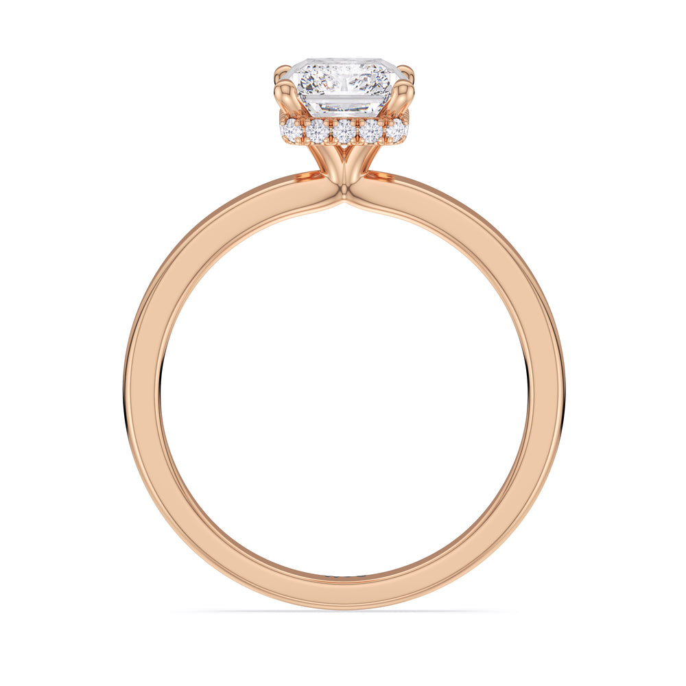 Modern Fine Line High Hidden Halo Solitaire Ring with Radiant Cut Diamond in 14KT Rose Gold view 2
