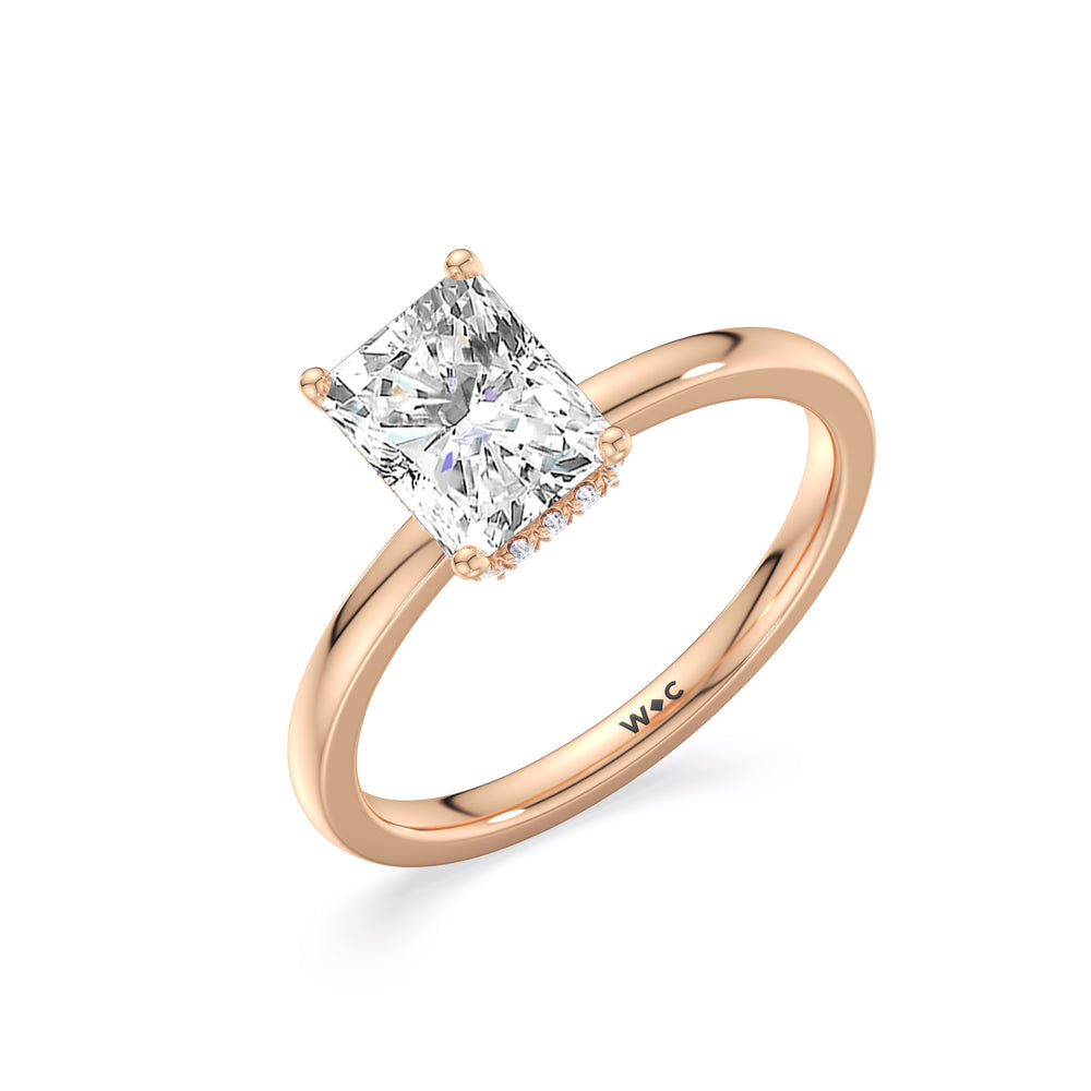 Modern Fine Line High Hidden Halo Solitaire Ring with Radiant Cut Diamond in 14KT Rose Gold view 3
