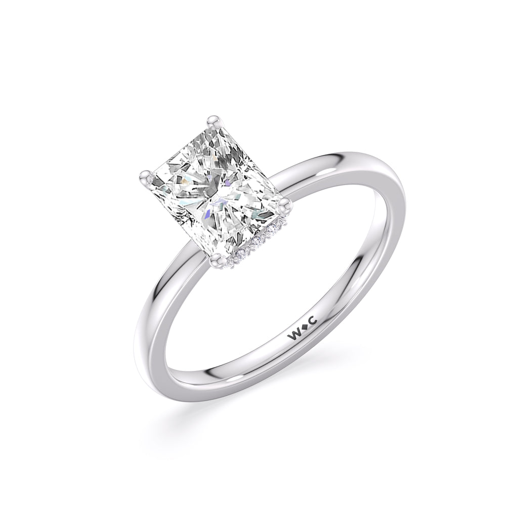 Modern Fine Line High Hidden Halo Solitaire Ring with Radiant Cut Diamond in 14KT Platinum view 3
