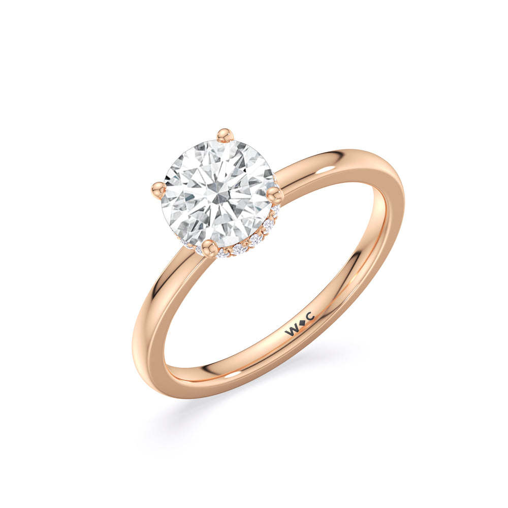 Modern Fine Line High Hidden Halo Solitaire Ring with Round Cut Diamond in 14KT Rose Gold view 3
