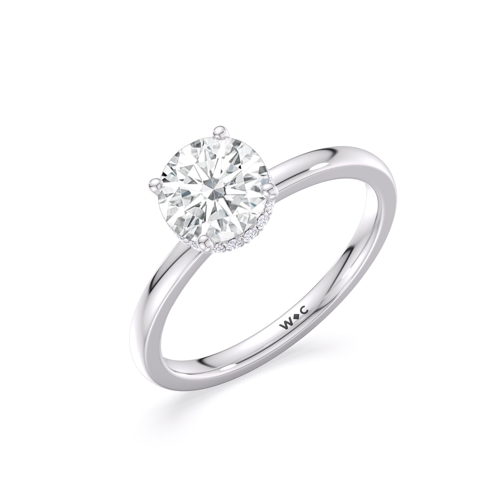 Modern Fine Line High Hidden Halo Solitaire Ring with Round Cut Diamond in 14KT Platinum view 3
