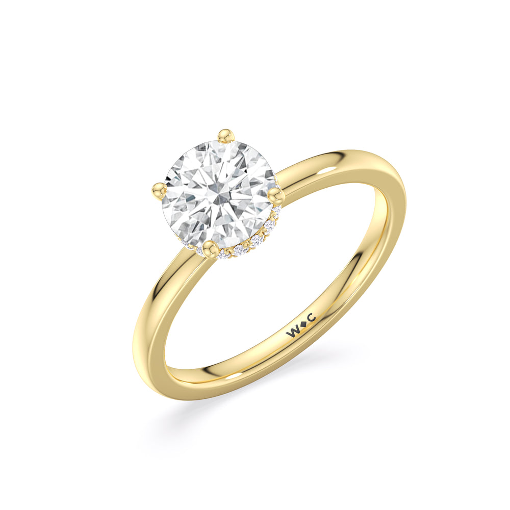Modern Fine Line High Hidden Halo Solitaire Ring with Round Cut Diamond in 14KT Yellow Gold view 3
