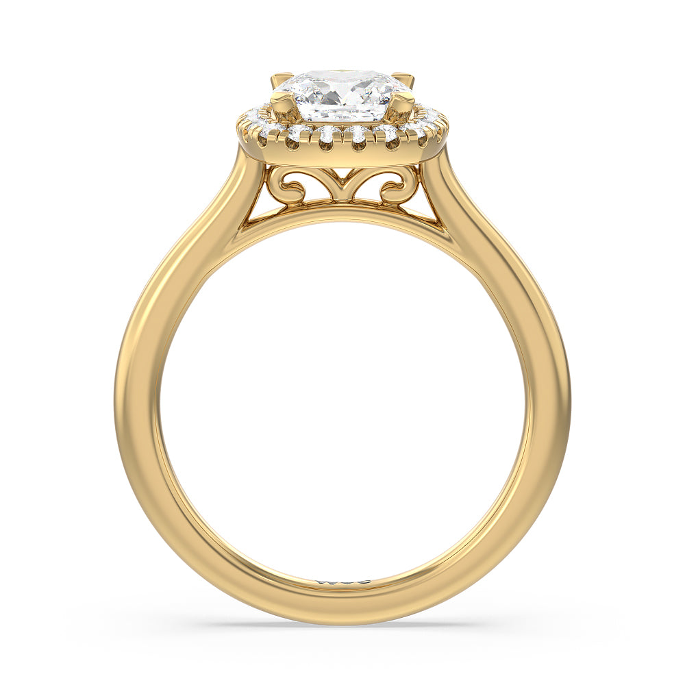 Cathedral Halo Engagement Ring with Cushion Cut Diamond in 14KT Yellow Gold view 2
