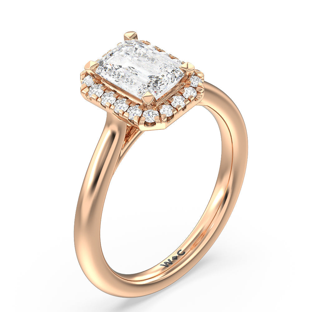 Cathedral Halo Engagement Ring with Emerald Cut Diamond in 14KT Rose Gold view 3
