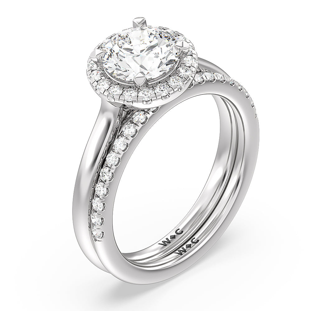 Cathedral Halo Engagement Ring with Emerald Cut Diamond in 14KT Platinum view 4

