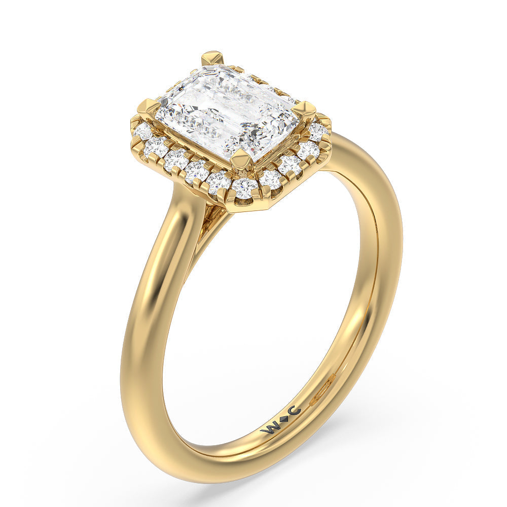 Cathedral Halo Engagement Ring with Emerald Cut Diamond in 14KT Yellow Gold view 3
