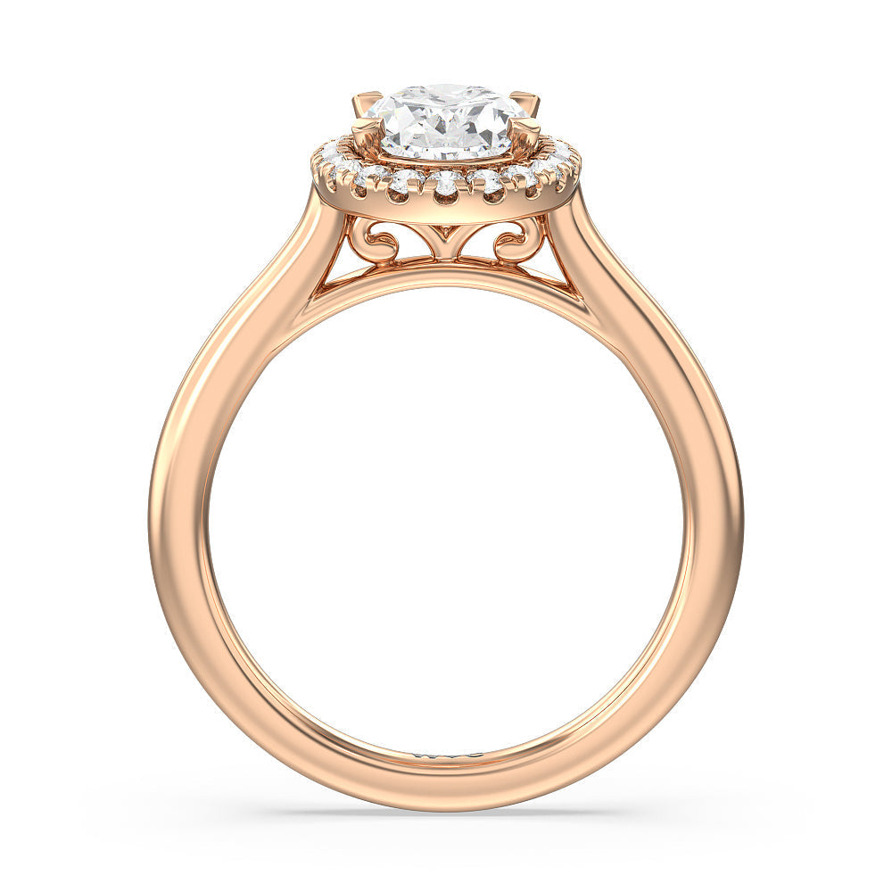 Cathedral Halo Engagement Ring with Oval Cut Diamond in 14KT Rose Gold view 2
