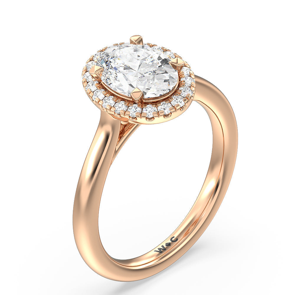 Cathedral Halo Engagement Ring with Oval Cut Diamond in 14KT Rose Gold view 3
