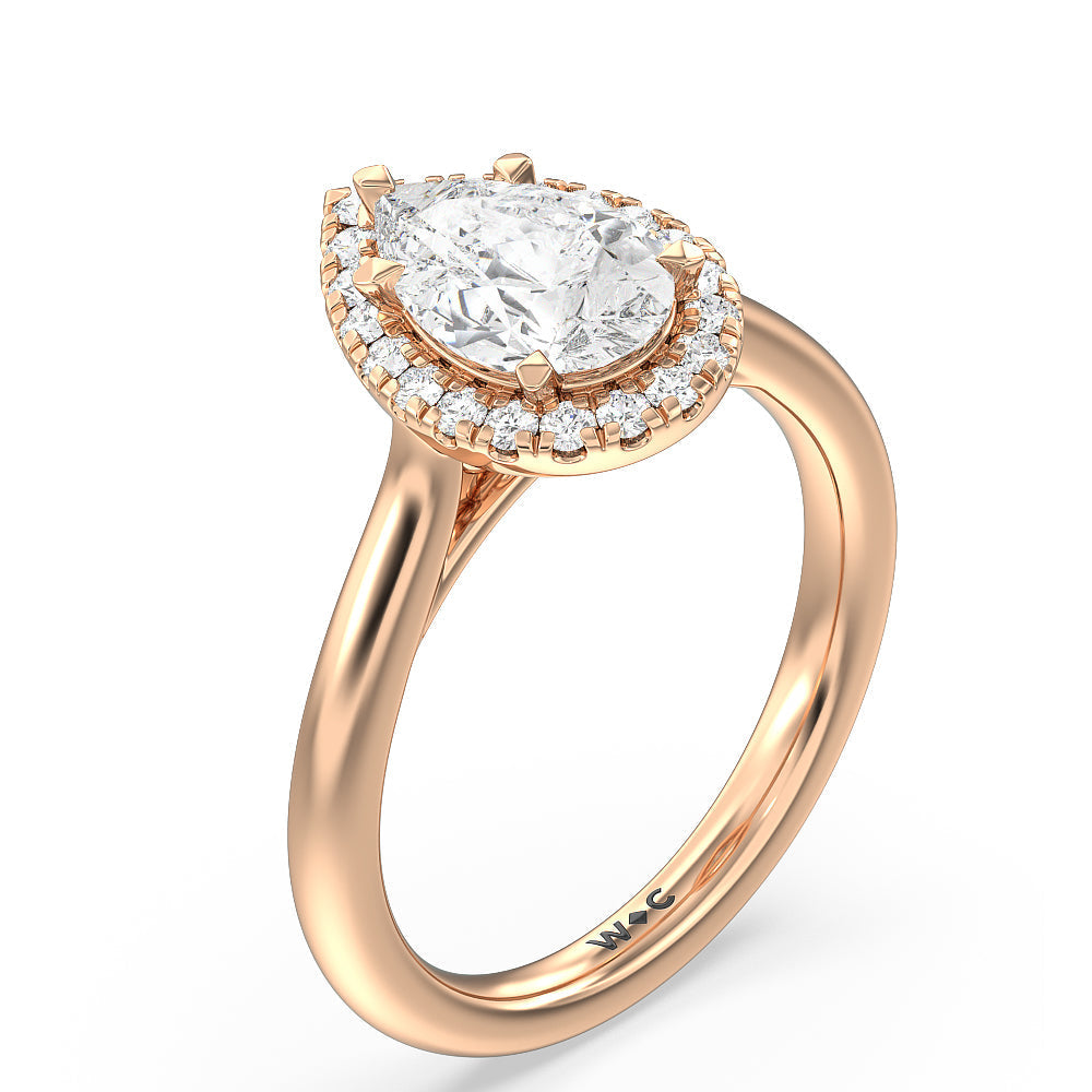 Cathedral Halo Engagement Ring with Pear Cut Diamond in 14KT Rose Gold view 3
