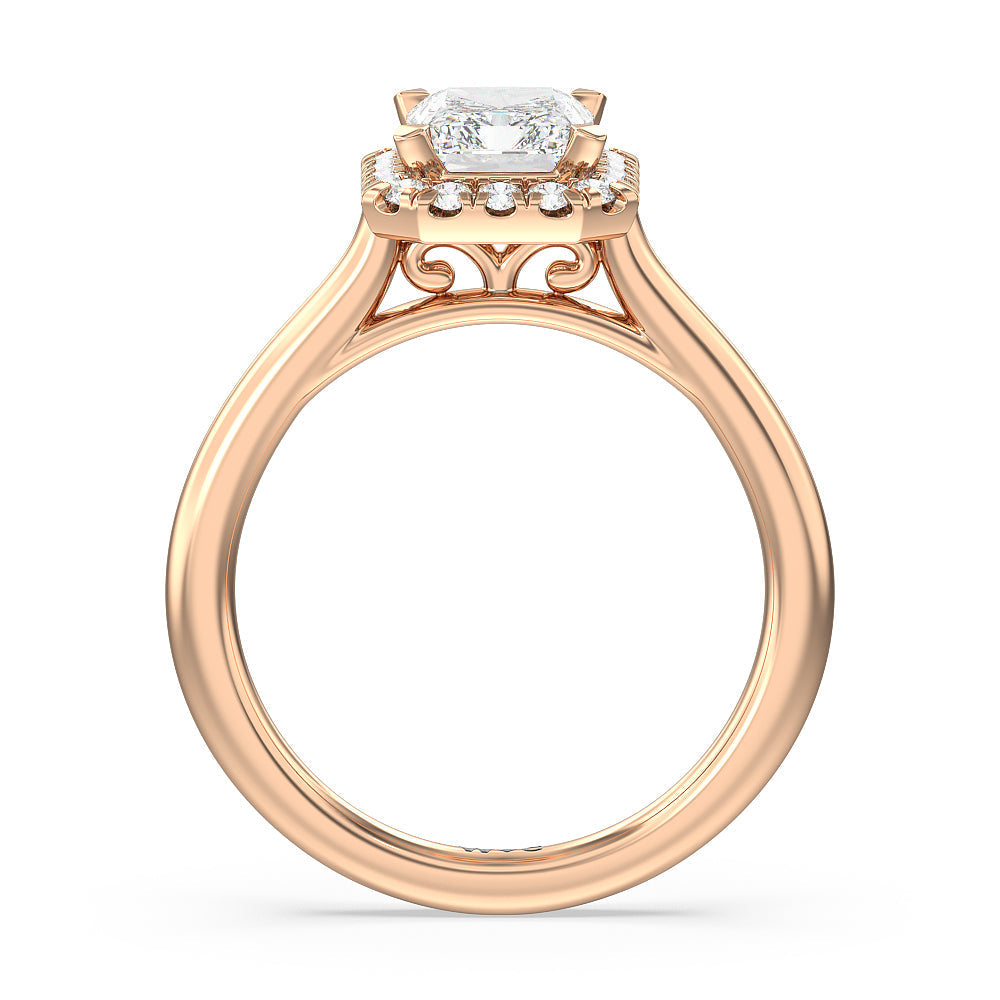 Cathedral Halo Engagement Ring with Radiant Cut Diamond in 14KT Rose Gold view 2
