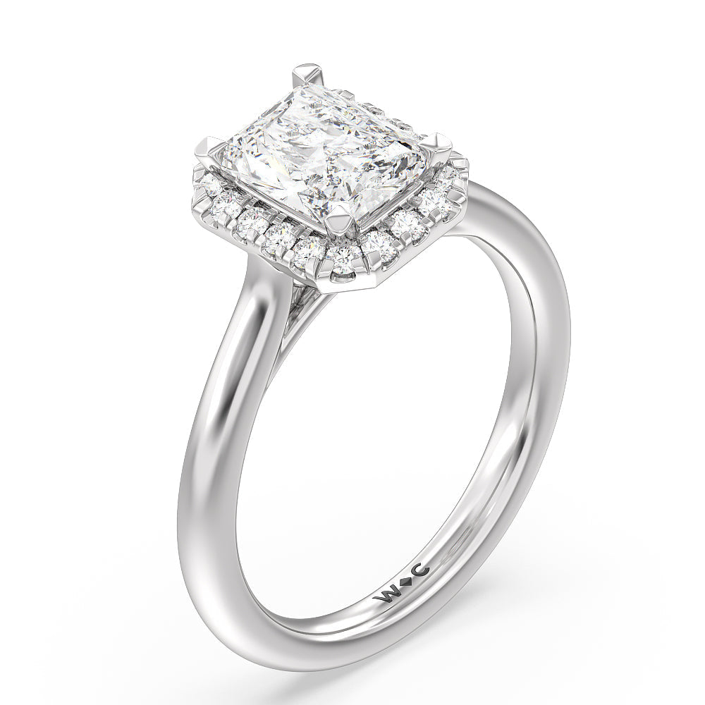 Cathedral Halo Engagement Ring with Radiant Cut Diamond in 14KT Platinum view 3
