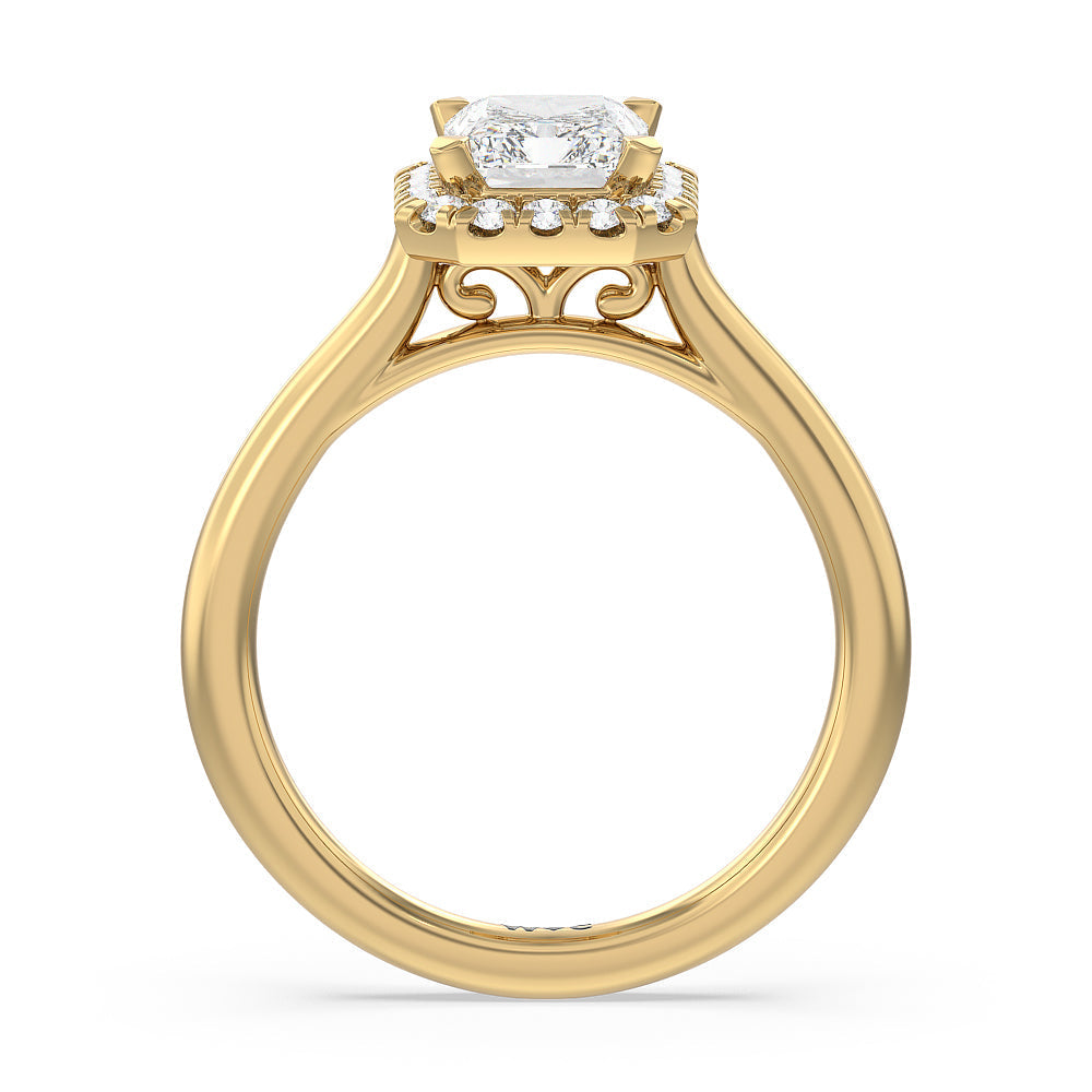 Cathedral Halo Engagement Ring with Radiant Cut Diamond in 14KT Yellow Gold view 2
