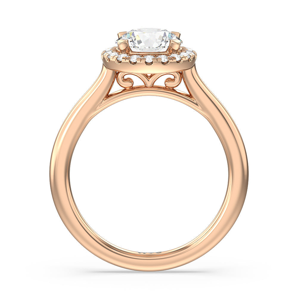 Cathedral Halo Engagement Ring with Round Cut Diamond in 14KT Rose Gold view 2
