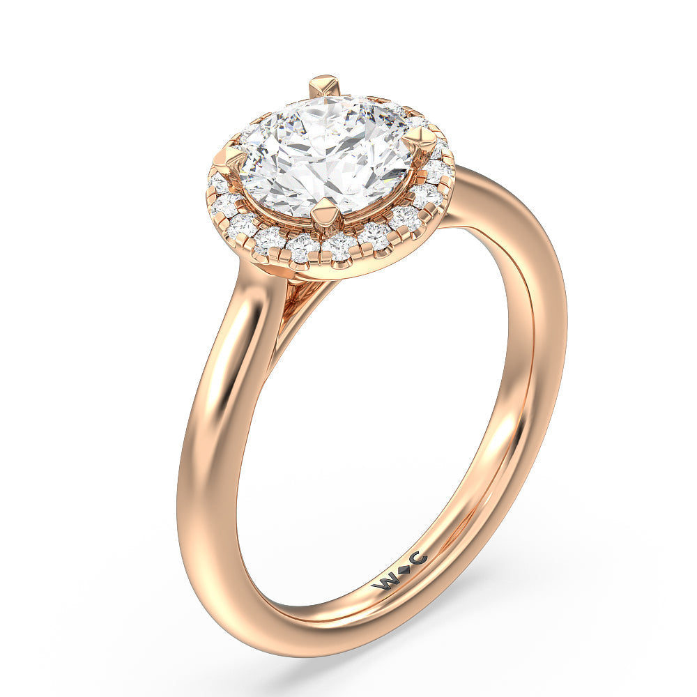 Cathedral Halo Engagement Ring with Round Cut Diamond in 14KT Rose Gold view 3
