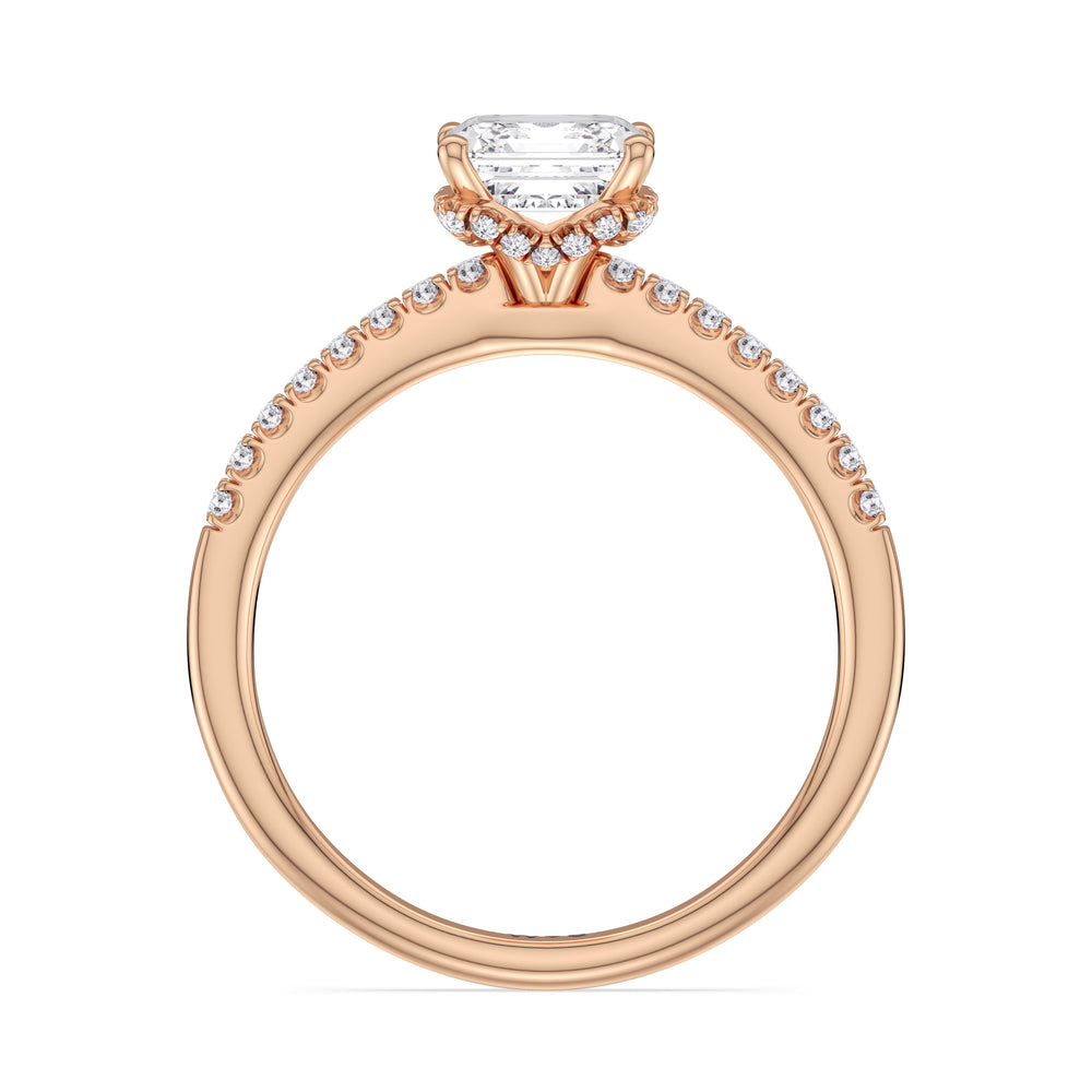 Arc Hidden Halo Engagement Ring with Asscher Cut Diamond in 14KT Rose Gold view 5
