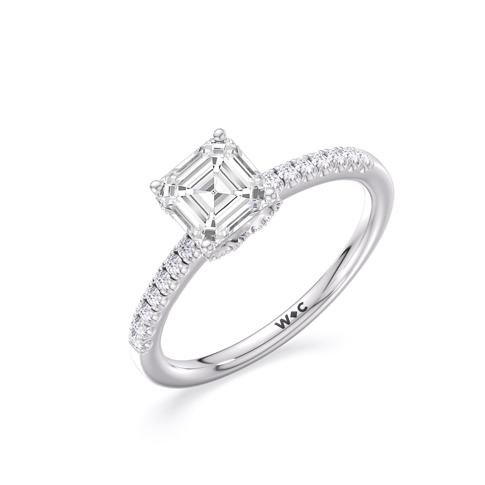 Arc Hidden Halo Engagement Ring with Asscher Cut Diamond in 14KT Platinum view 6
