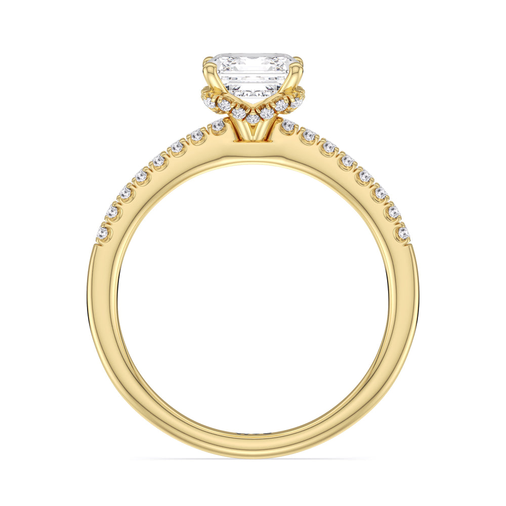 Arc Hidden Halo Engagement Ring with Asscher Cut Diamond in 14KT Yellow Gold view 5
