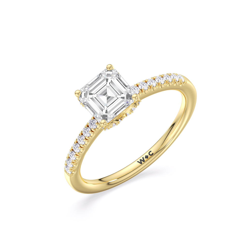 Arc Hidden Halo Engagement Ring with Asscher Cut Diamond in 14KT Yellow Gold view 6
