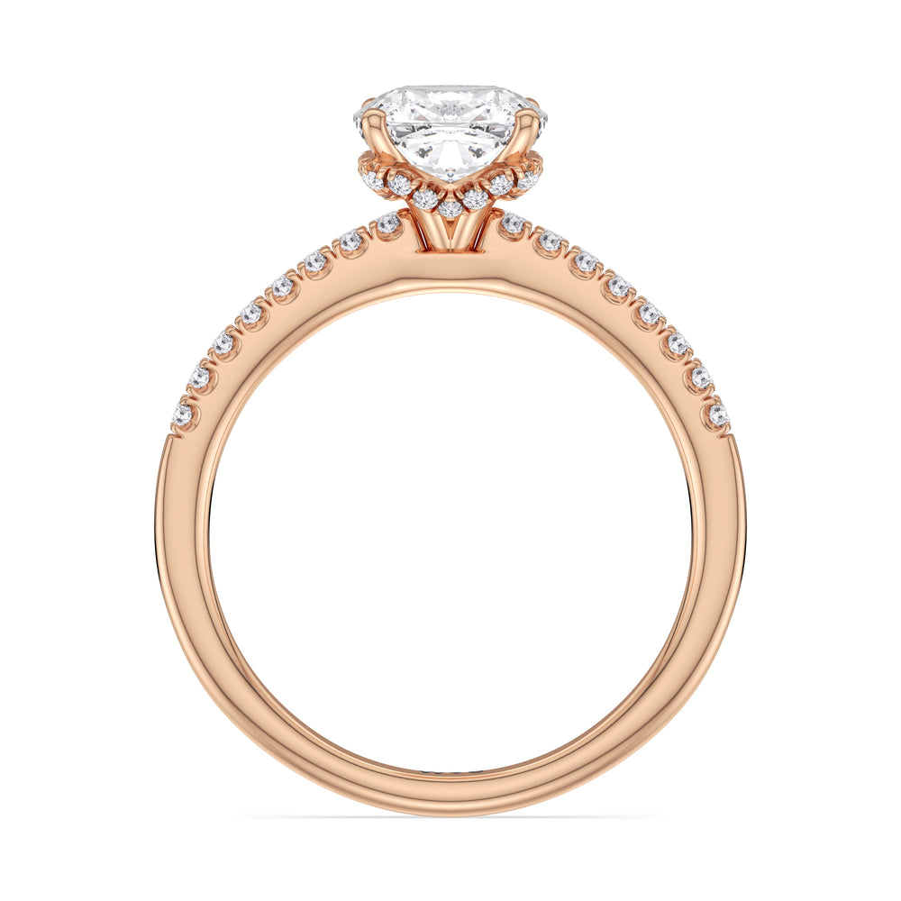 Arc Hidden Halo Engagement Ring with Cushion Cut Diamond in 14KT Rose Gold view 5
