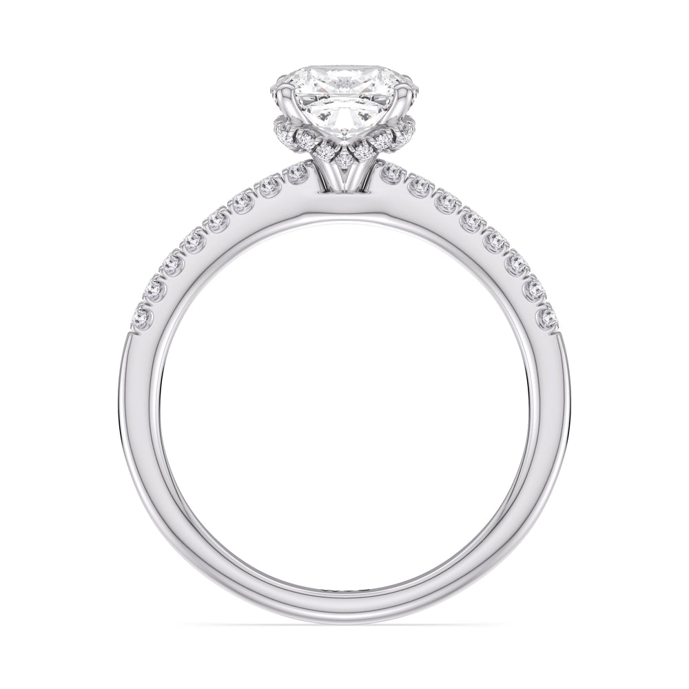 Arc Hidden Halo Engagement Ring with Cushion Cut Diamond in 14KT Platinum view 5
