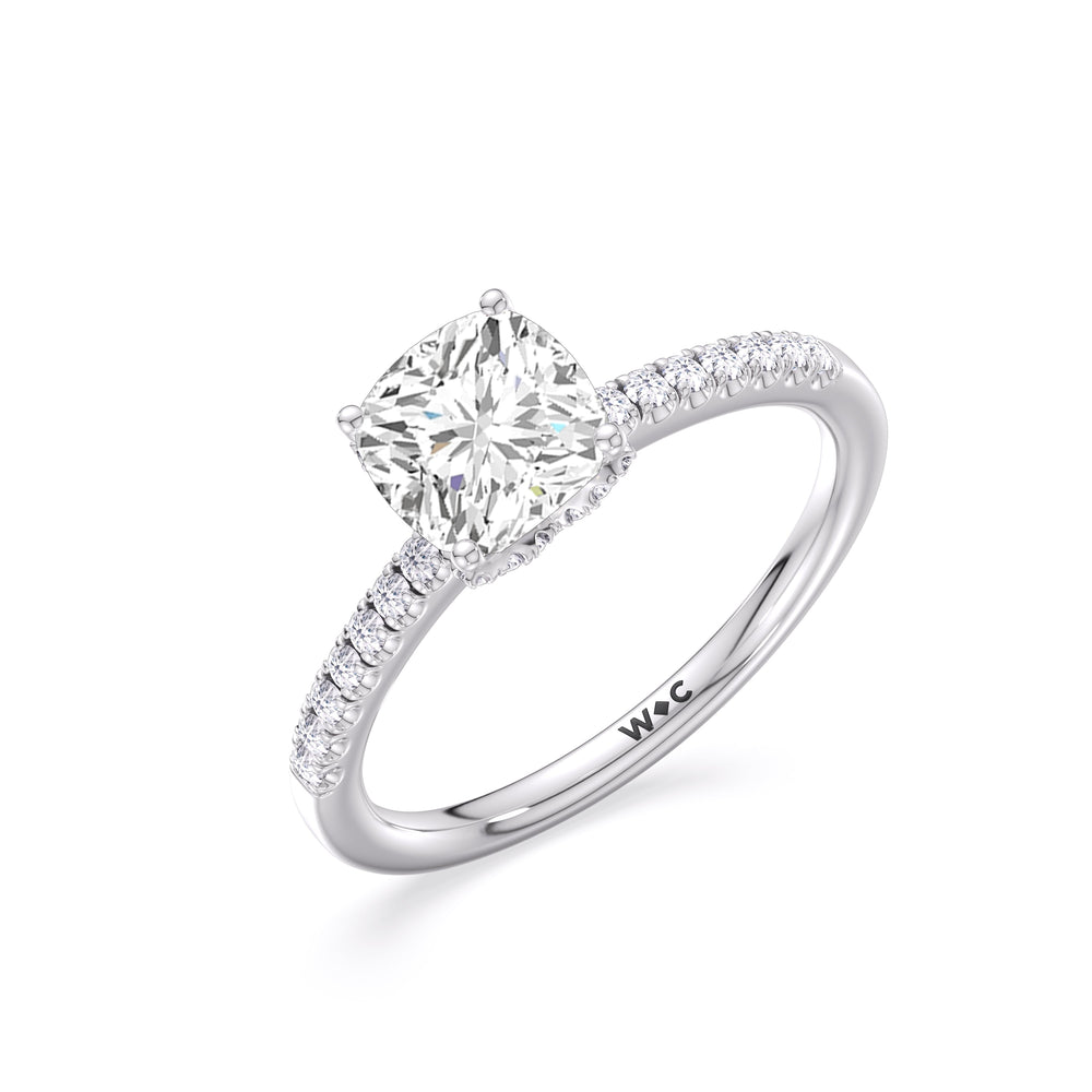 Arc Hidden Halo Engagement Ring with Cushion Cut Diamond in 14KT Platinum view 6
