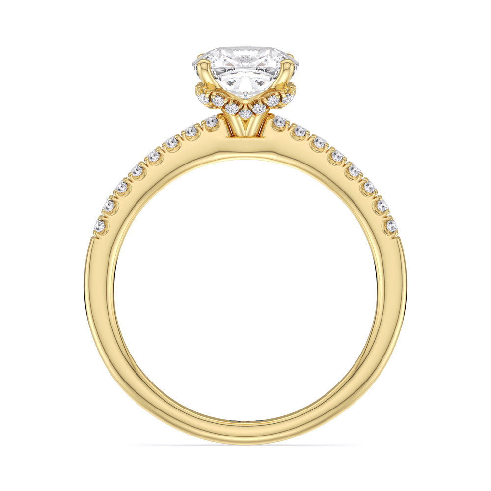 Arc Hidden Halo Engagement Ring with Cushion Cut Diamond in 14KT Yellow Gold view 5
