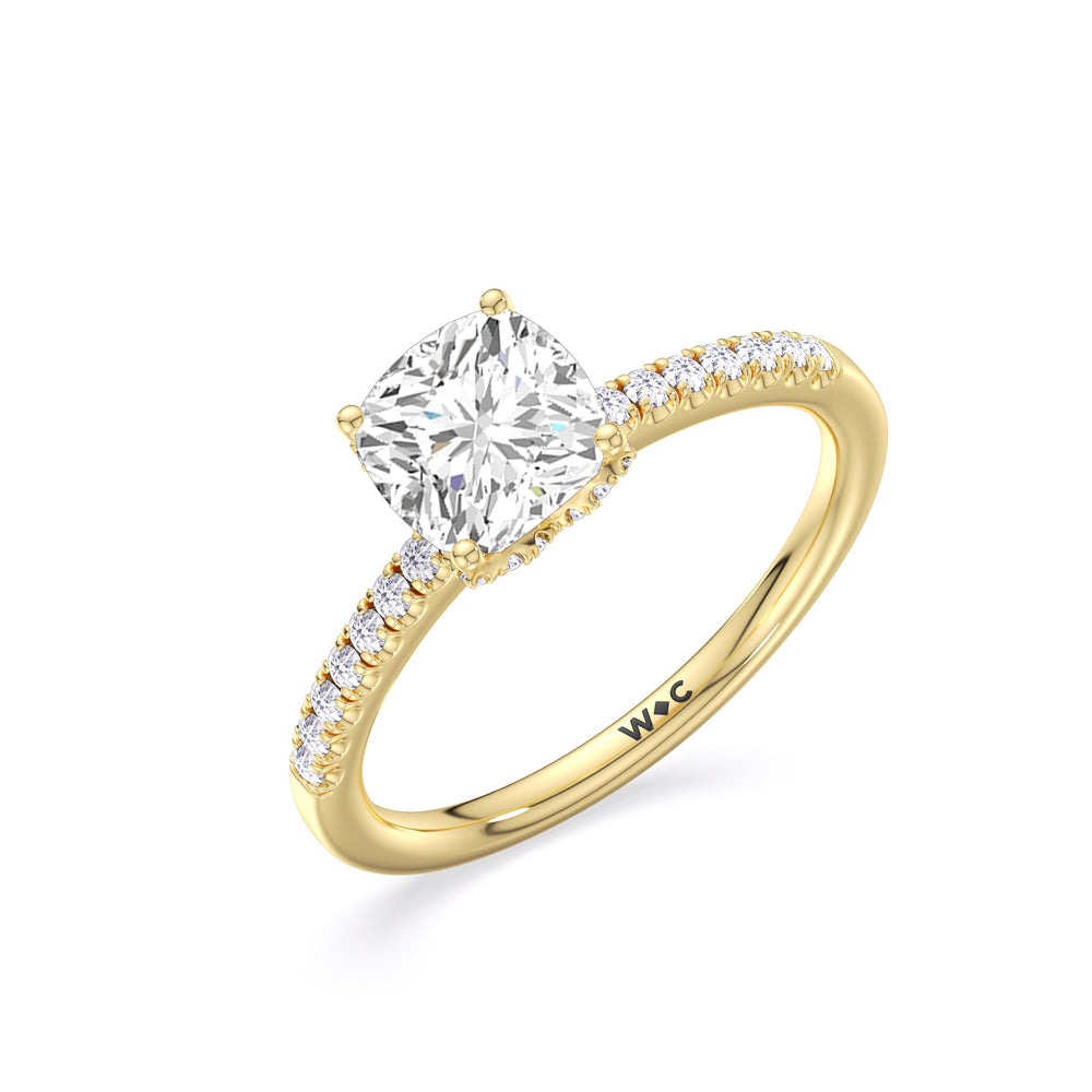 Arc Hidden Halo Engagement Ring with Cushion Cut Diamond in 14KT Yellow Gold view 6
