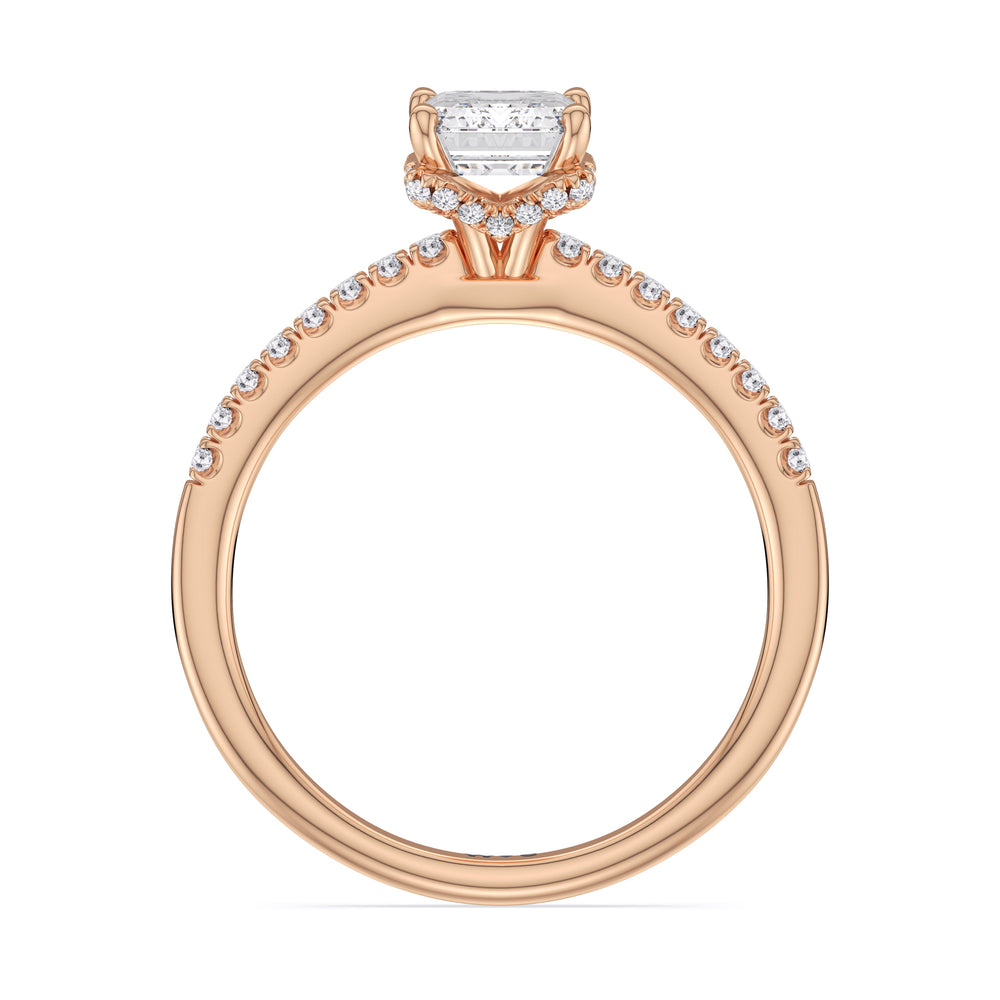 Arc Hidden Halo Engagement Ring with Emerald Cut Diamond in 14KT Rose Gold view 5
