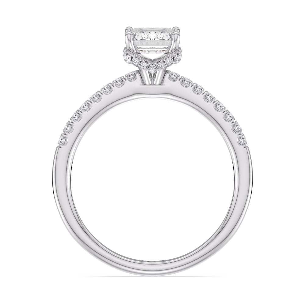 Arc Hidden Halo Engagement Ring with Emerald Cut Diamond in 14KT Platinum view 5
