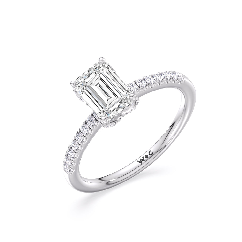 Arc Hidden Halo Engagement Ring with Emerald Cut Diamond in 14KT Platinum view 6
