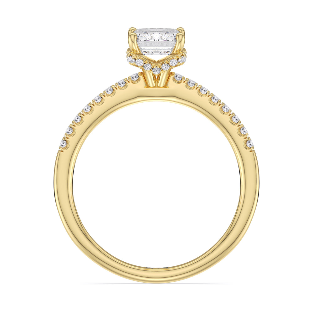 Arc Hidden Halo Engagement Ring with Emerald Cut Diamond in 14KT Yellow Gold view 5
