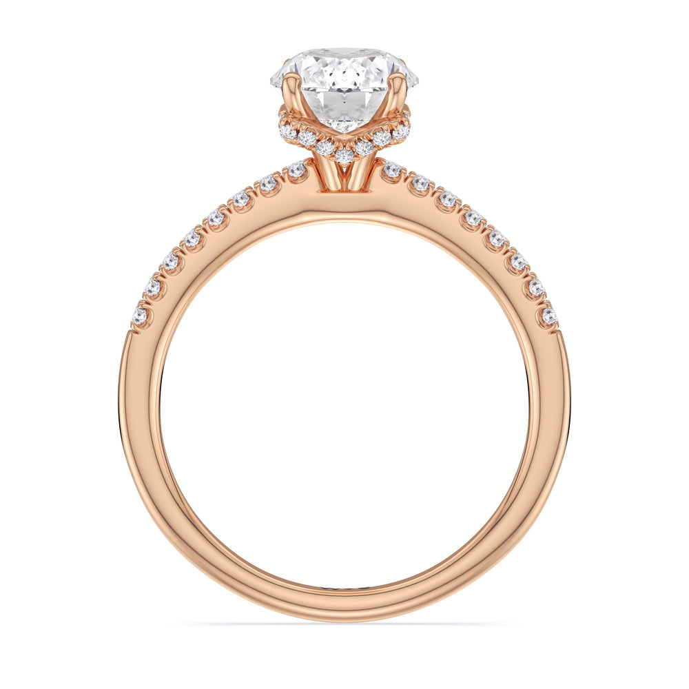 Arc Hidden Halo Engagement Ring with Oval Cut Diamond in 14KT Rose Gold view 6
