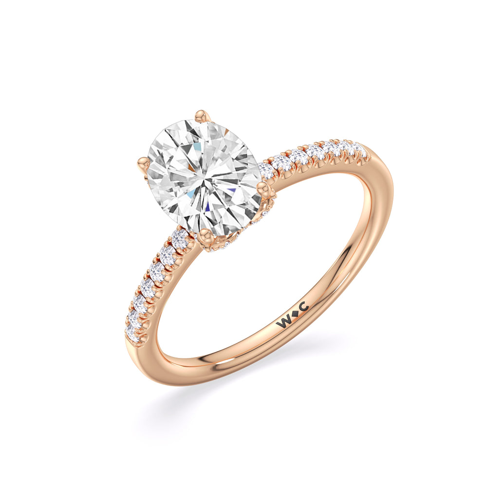Arc Hidden Halo Engagement Ring with Oval Cut Diamond in 14KT Rose Gold view 7
