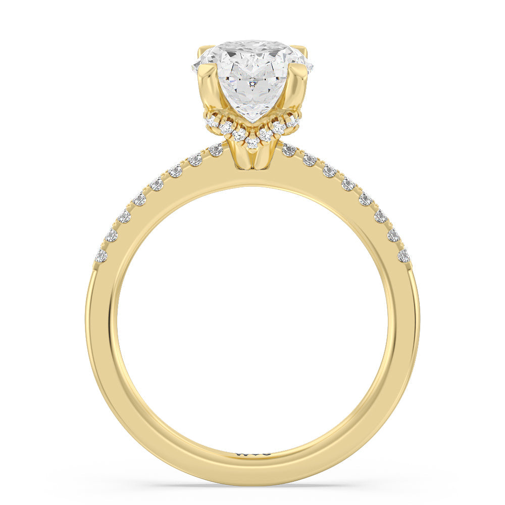 Oval Cut Arc Hidden Halo Engagement Ring  (E+ VVS+) with Lab Grown Diamond in 14KT Yellow Gold view 2
