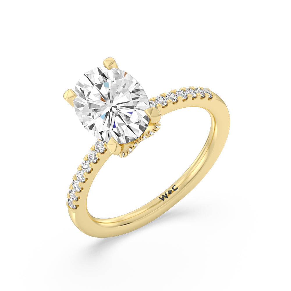 Oval Cut Arc Hidden Halo Engagement Ring (1/4 ct. tw.) with Lab Grown Diamond in 14KT Yellow Gold view 3
