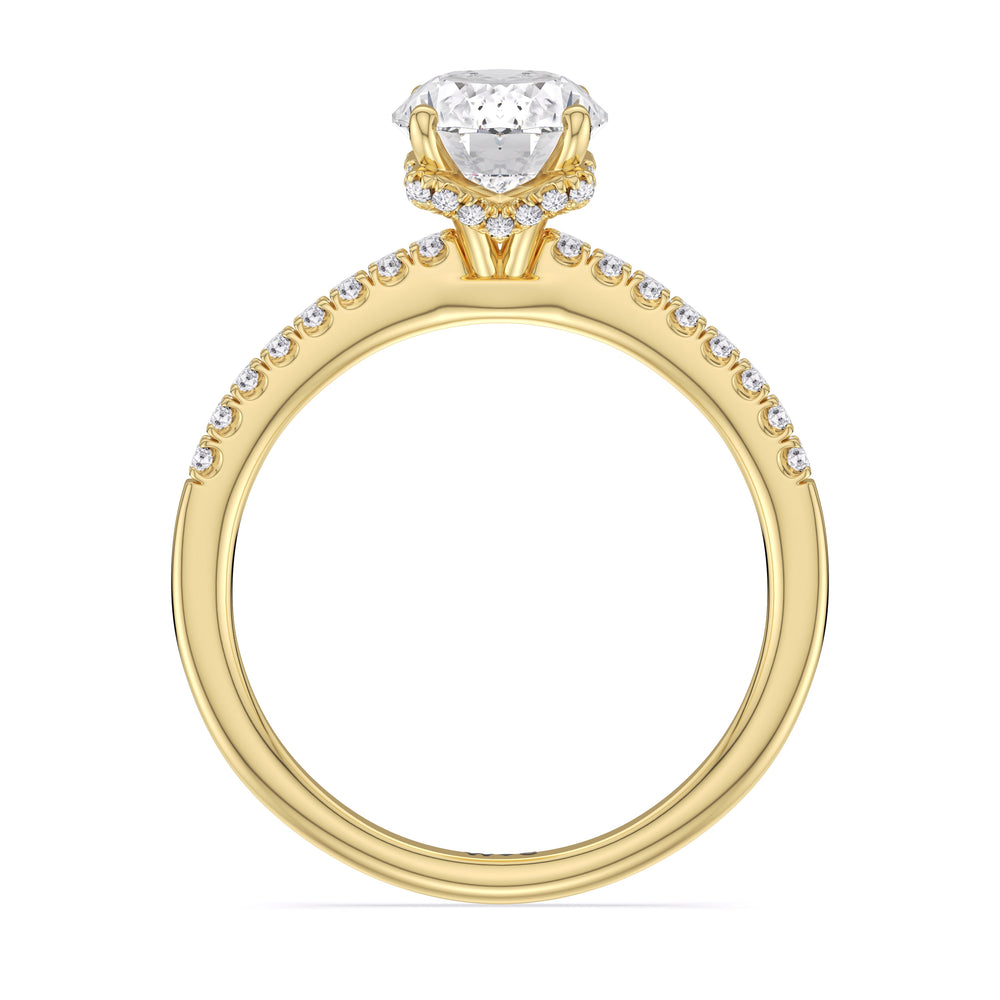 Arc Hidden Halo Engagement Ring with Oval Cut Diamond in 14KT Yellow Gold view 6
